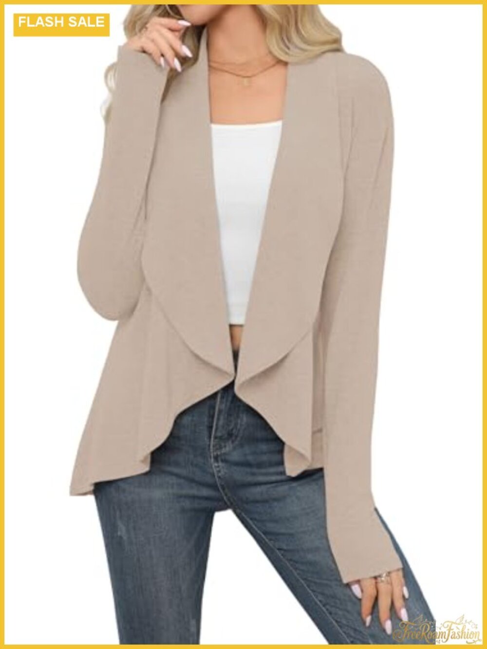 Women's Soft Open Front Draped Lapel Long Sleeve Knit Cardigan Sweater